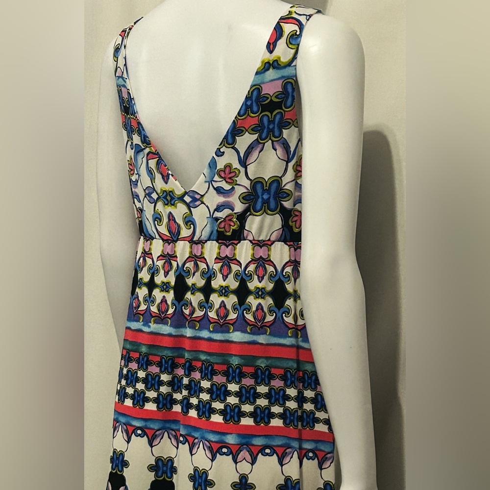 Nwt Natori Sz S Floral Aztec Tribal Geometric Flowy V Neck Maxi Dress Boho Y2K - Picture 7 of 10